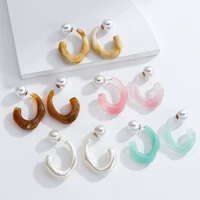 aensoa korean colorful acrylic pearl hoop earrings for women girls geometric irregular resin earrings fashion jewelry 2022