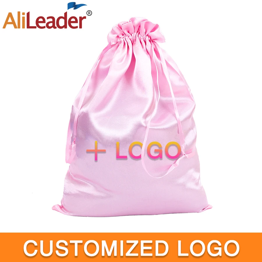 

Alileader Custom Logo Satin Extensions Hair Bags Silk Satin Drawstring Gift Bags Smooth Storage Bag Dust Bag Silk Satin Wig Bag