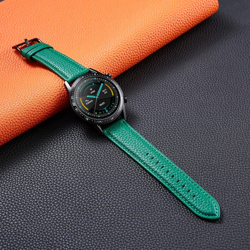 

Quick Release Lychee Pattern Genuine Cow Leather Watchband 22mm 20mm Strap for HUAWEI GT Samsung Galaxy Gear S3 Active 2 Strap
