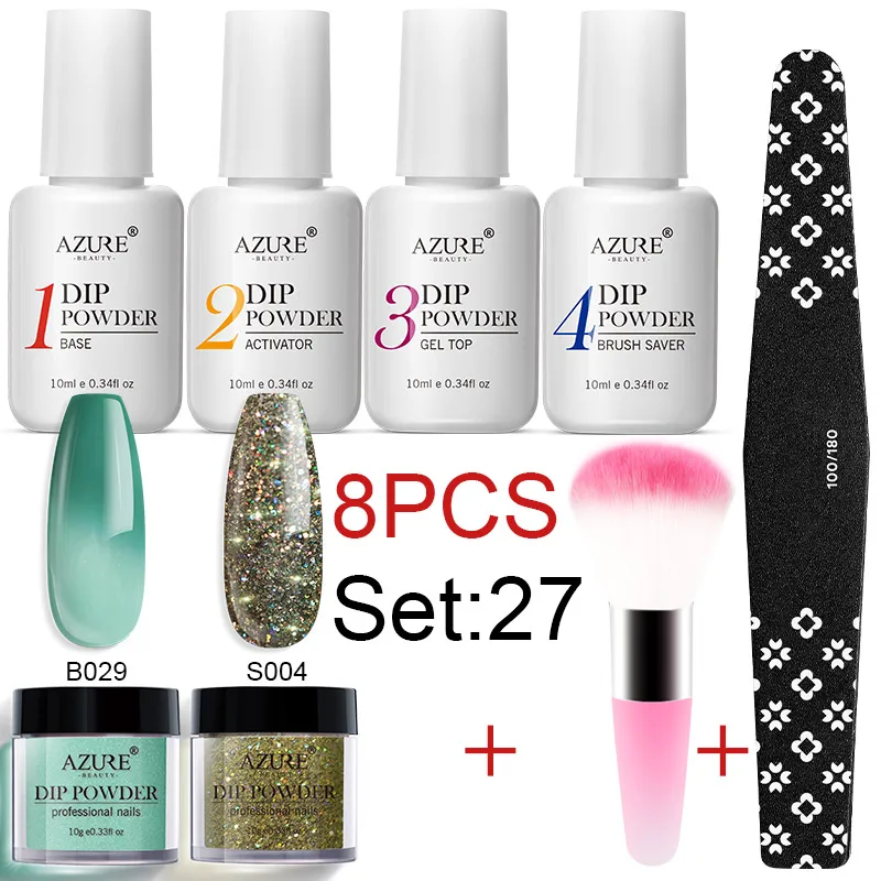 Azure Beauty 8 шт./лот набор порошков для ногтей инструменты маникюра DIY долговечные