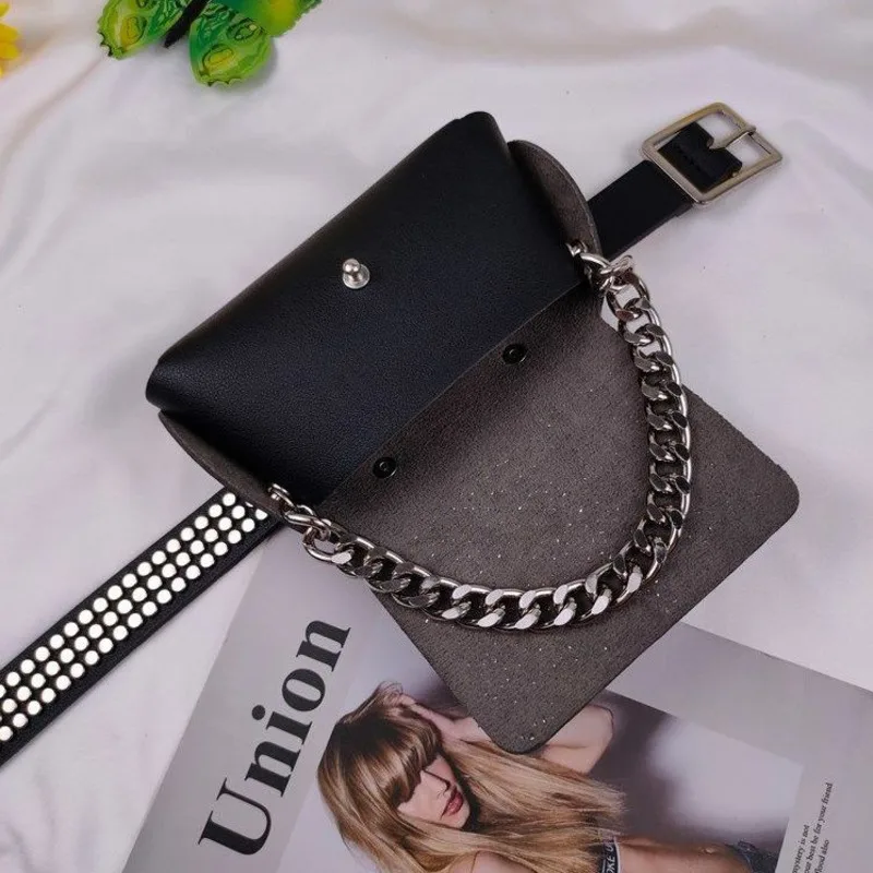 

Rivetv Decoration Belt Bag Girl Ins Style Net Red Belt Waist Bag Women Fashion Personality Belt Style Liuding Chain Small Bag