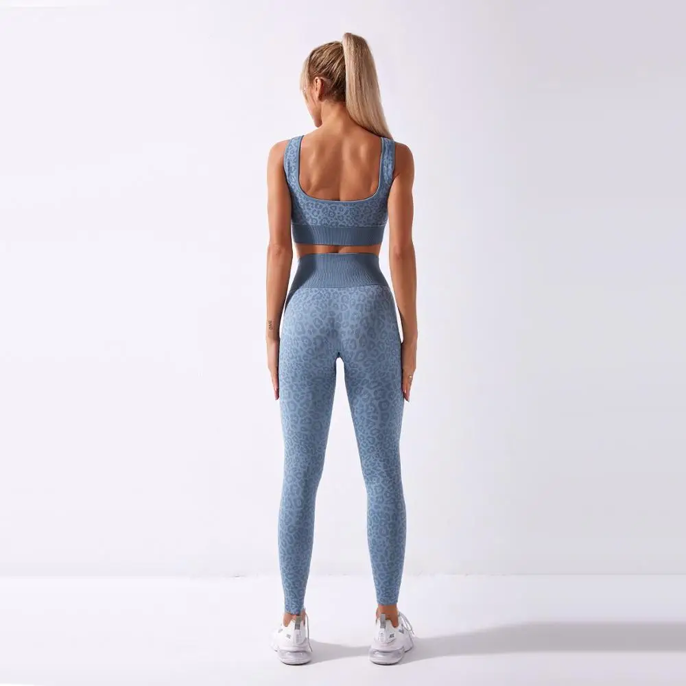 

2020 Stretchy Gym Tights Seamless Sets Two Pieces Bras and Leggings Animal Yoga Pants High Waist Sport Gym Leggings Women