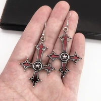 red bloody inverted cross pendant earings vintage gothic cross pendant earings devil lucifer satan satanic jewelry