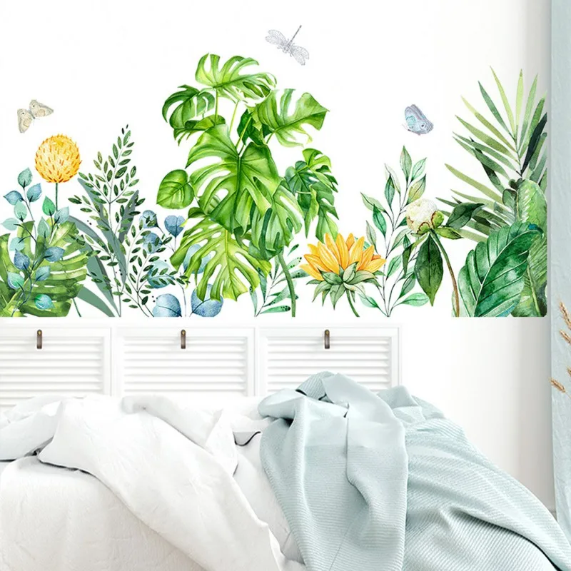 

Nordic Leaf Weed Wall Stickers For Bedroom Living Room Decor 3D Tile Stickers Vinyl Wall Decals Wallpaper Home Decoration V