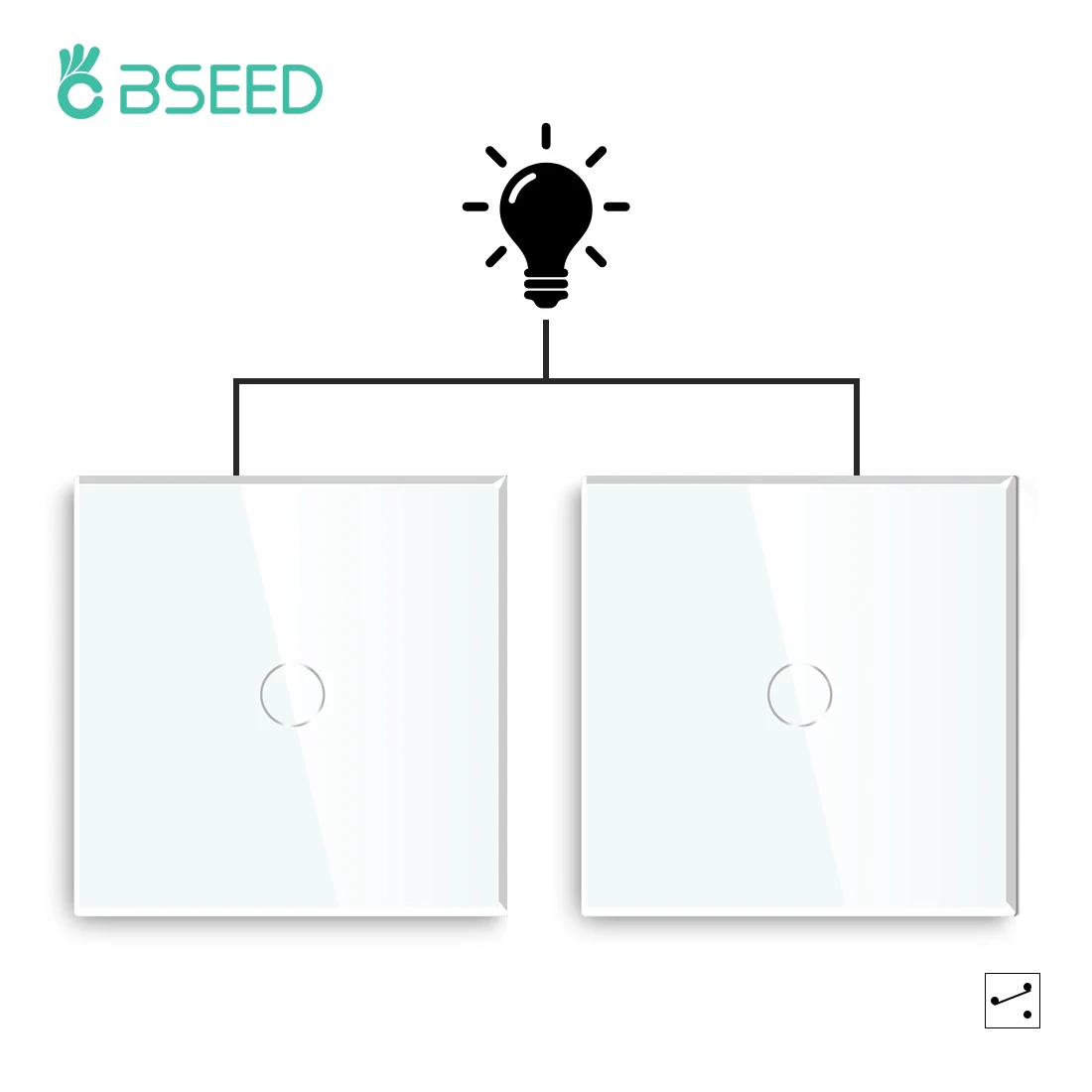 Сенсорный выключатель Bseed Mvava, 1 клавиша, 2 канала, европейский стандарт, светильник енный выключатель черного, белого, золотого цвета с зеркальной прозрачной стеклянной панелью, 86 мм - изображение