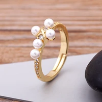 nidin fashion exquisite simple freshwater pearls zircon opening rings cross shape adjustable jewelry wedding party luxury gifts