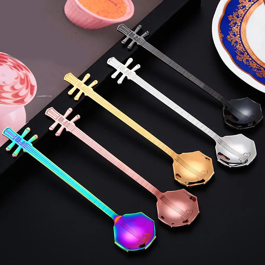

Children Teaspoon Ice Cream Dessert Coffee Tea Drink Stir Spoon Tableware Creative Stainless Steel Erhu Shaped Coffee Spoon