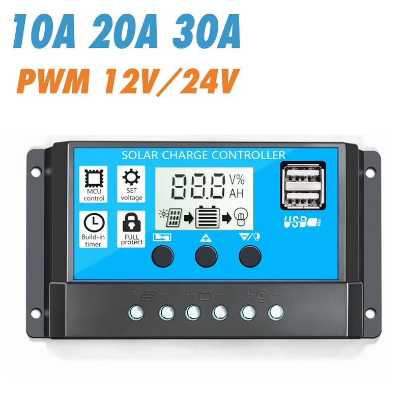Контроллер заряда солнечной батареи 12 В/24 В 10/20/30 А режимы Auto Выход PWM 5 регулятор