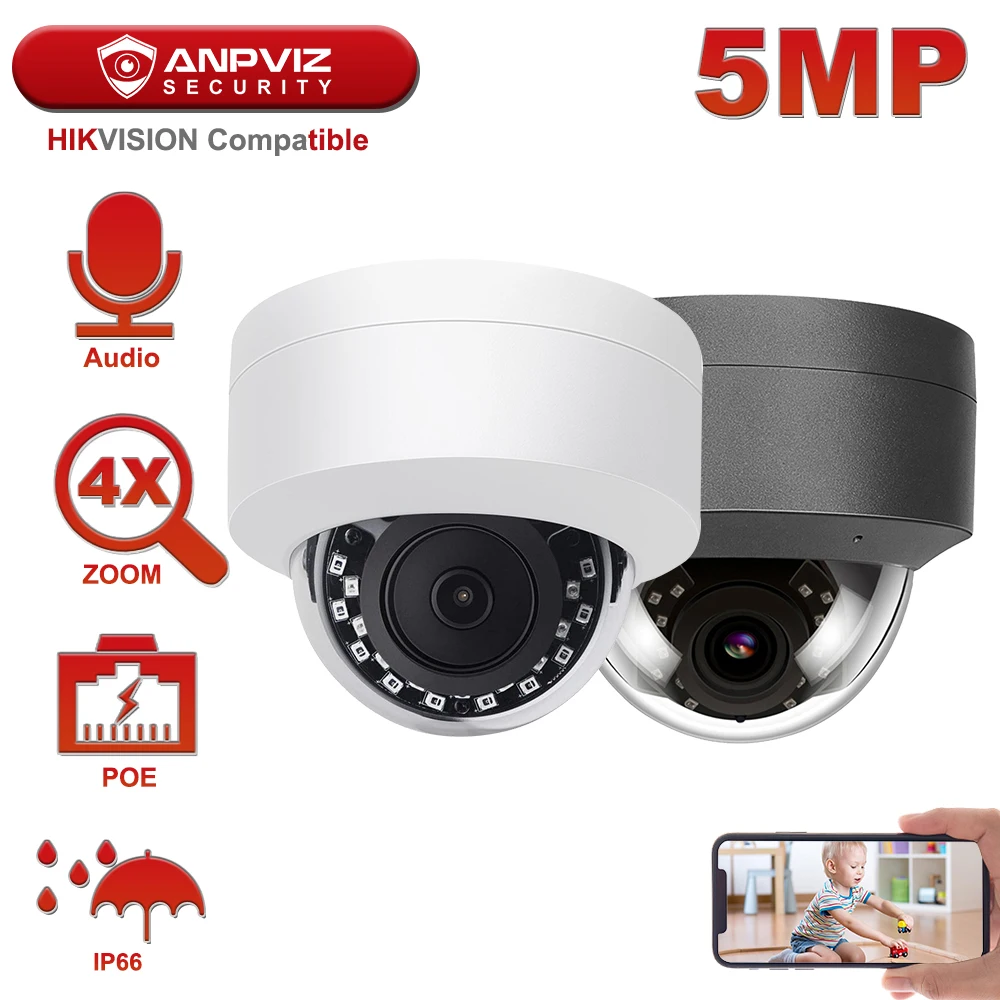 Камера видеонаблюдения Hikvision совместимая с Anpviz 5 Мп POE IP 4 кратный зум