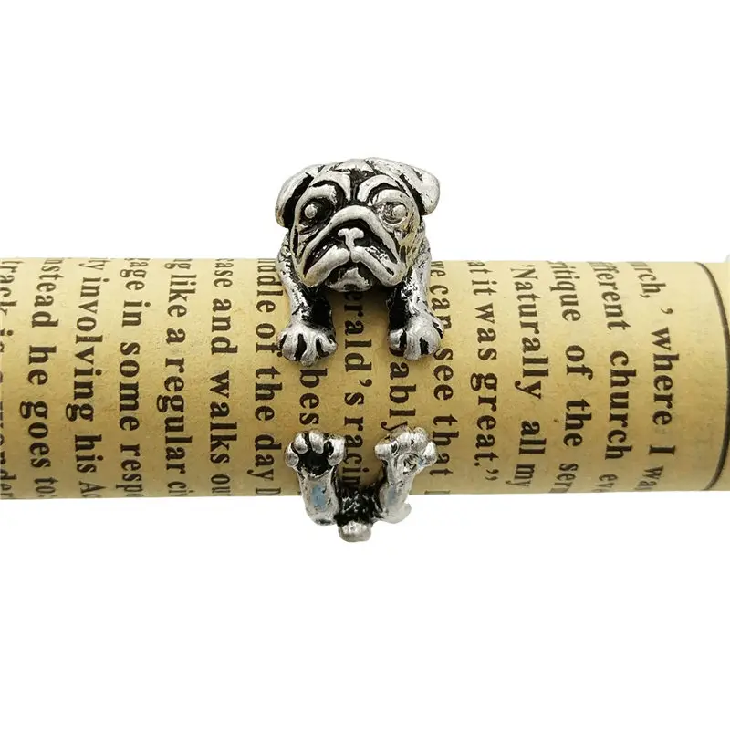 Прямая поставка Модные Винтажные кольца регулируемые милое кольцо мопса для