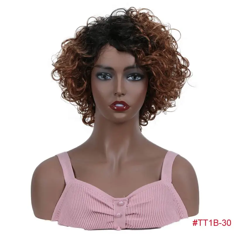 TT1B-30 Rebecca короткие влажные и волнистые парики для черных женщин перуанские Remy свободные кудрявые человеческие волосы парик цвет в 1B DX1029 - Цвет волос: TT1B-30