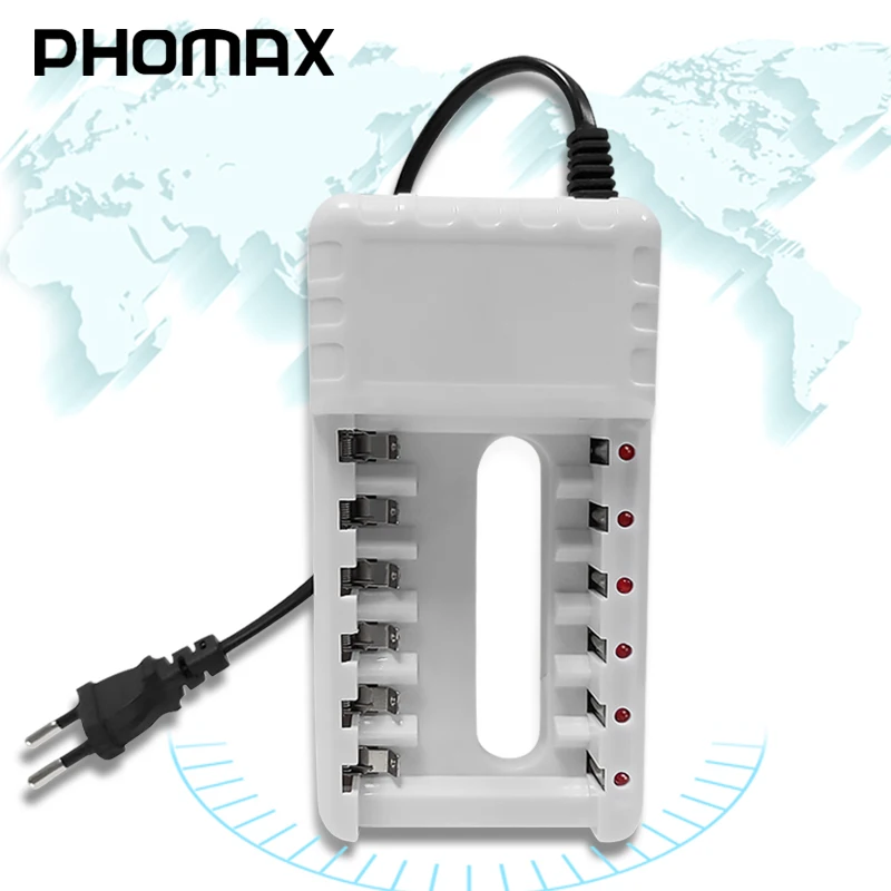 PHOMAX N601W 2.4V EU With cable batteris charger 6-slot LED display smart Ni-MH / Ni-Cd AA AAA rechargeable battery fast | Электроника