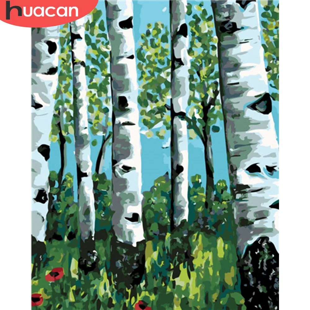 HUACAN Раскраска по номерам наборы пейзажей дерево Рисование холст DIY расписанные