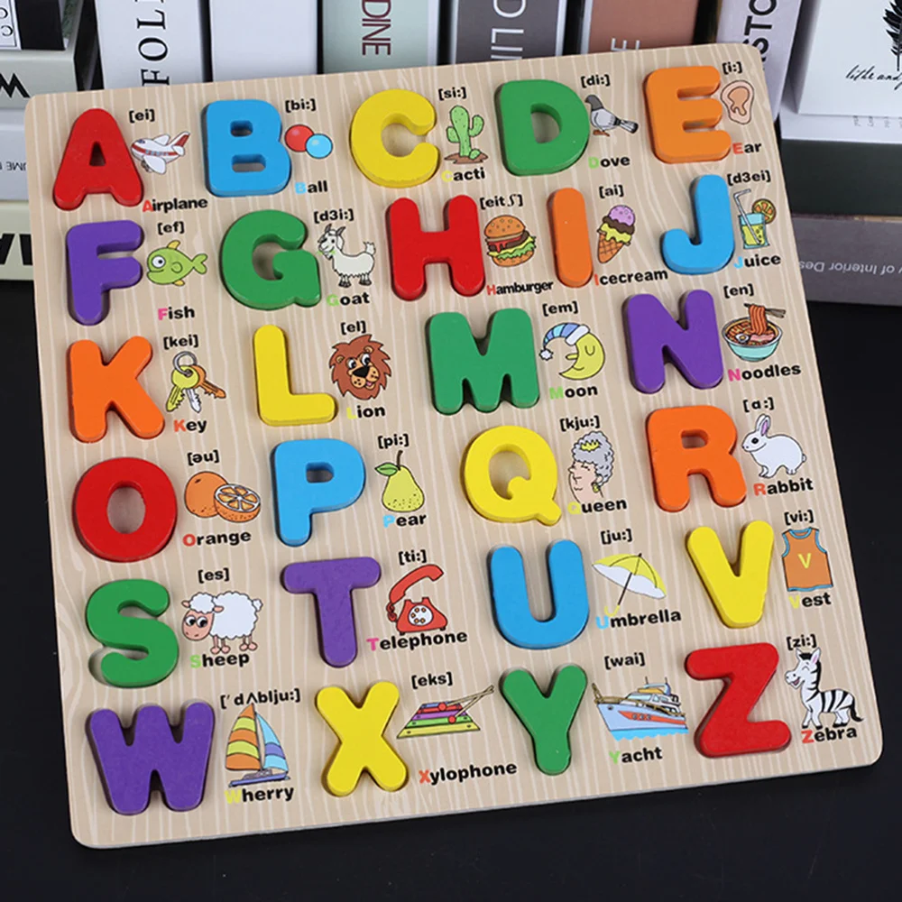

1 Set Wooden Alphabet Puzzles Board Colorful 3D Letters Jigsaw Preschool Educatonal Toys for Toddlers Kids