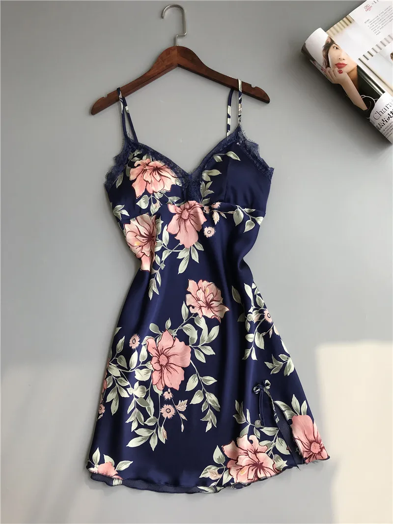 Новинка 2019 г. лидер продаж Женская Цветочная атласная шелковая ночная рубашка