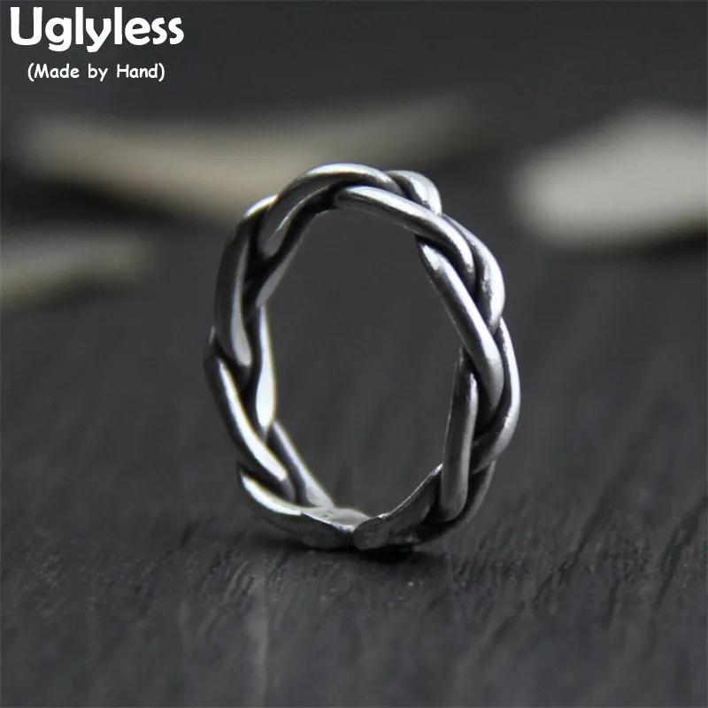 

Uglyless Real 999 Full Silver Women Twisted Rings Adjustable Unusual Ring Vintage Ethnic Weave Jewelry Thai Silver Gifts Retro