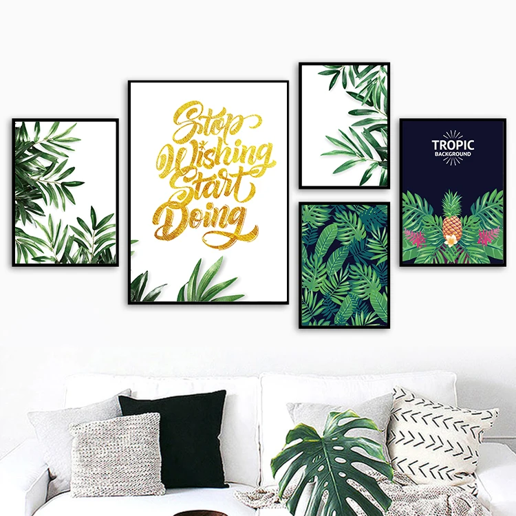 Nordic Green Plants Poster Wall Art Colorful Leaves Canvas Painting Beautiful Pictures for Living Room Home Decor | Дом и сад
