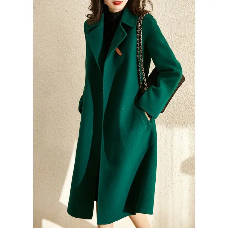 

2022 Autumn And Winter New Thick White Imitation Woolen Mid-Length Cloak Coat Temperament Women's Jacket