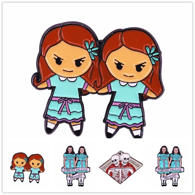 ХОЗЕНГ Брошь Сияющие близняшки Карикатура Сиамский череп Значок Вечные друзья Эмалевый штырь Хэллоуинский смешной подарок ХС_899