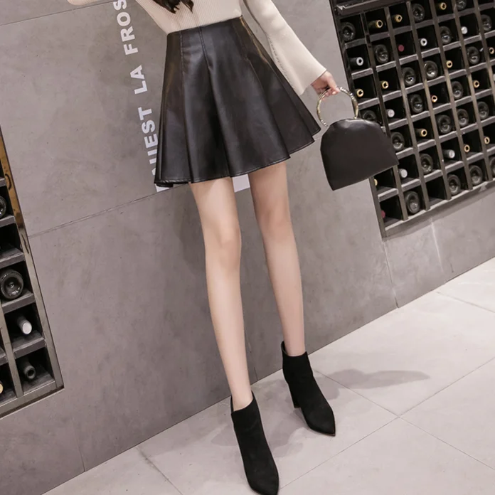 Новинка 2020 Женская юбка из искусственной кожи осенне-зимняя плиссированная
