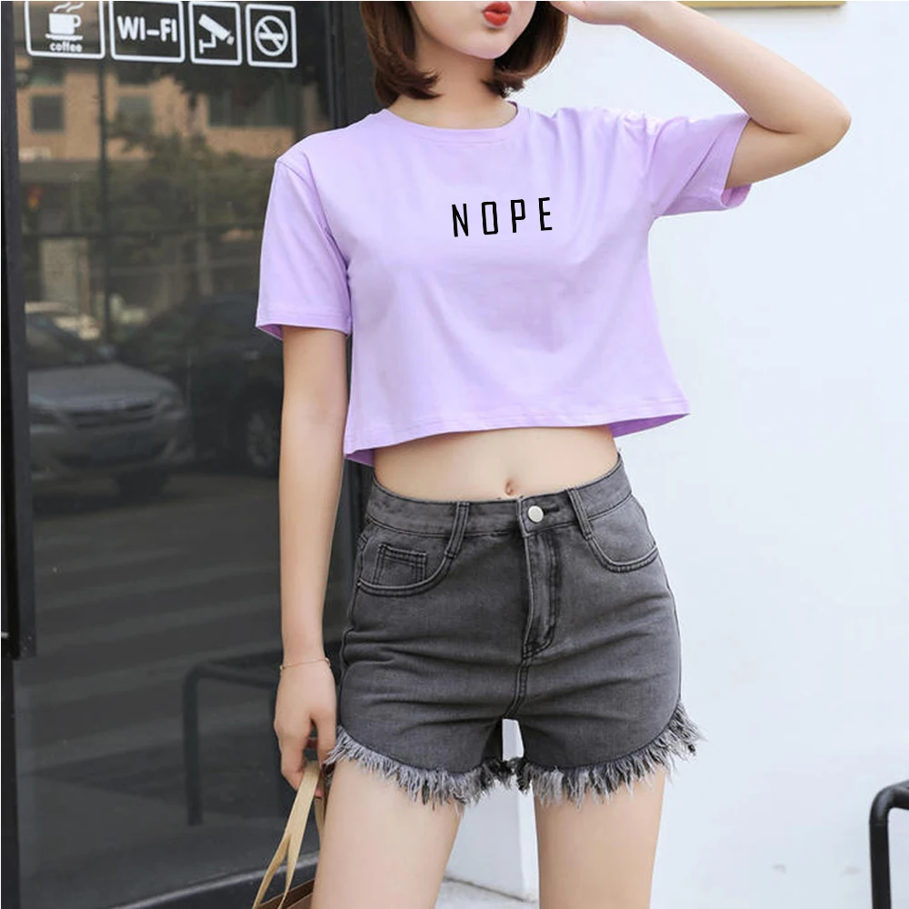 

Футболка женская хлопковая с буквенным принтом, простой пикантный кроп-топ в Корейском стиле, модная шикарная белая, на лето