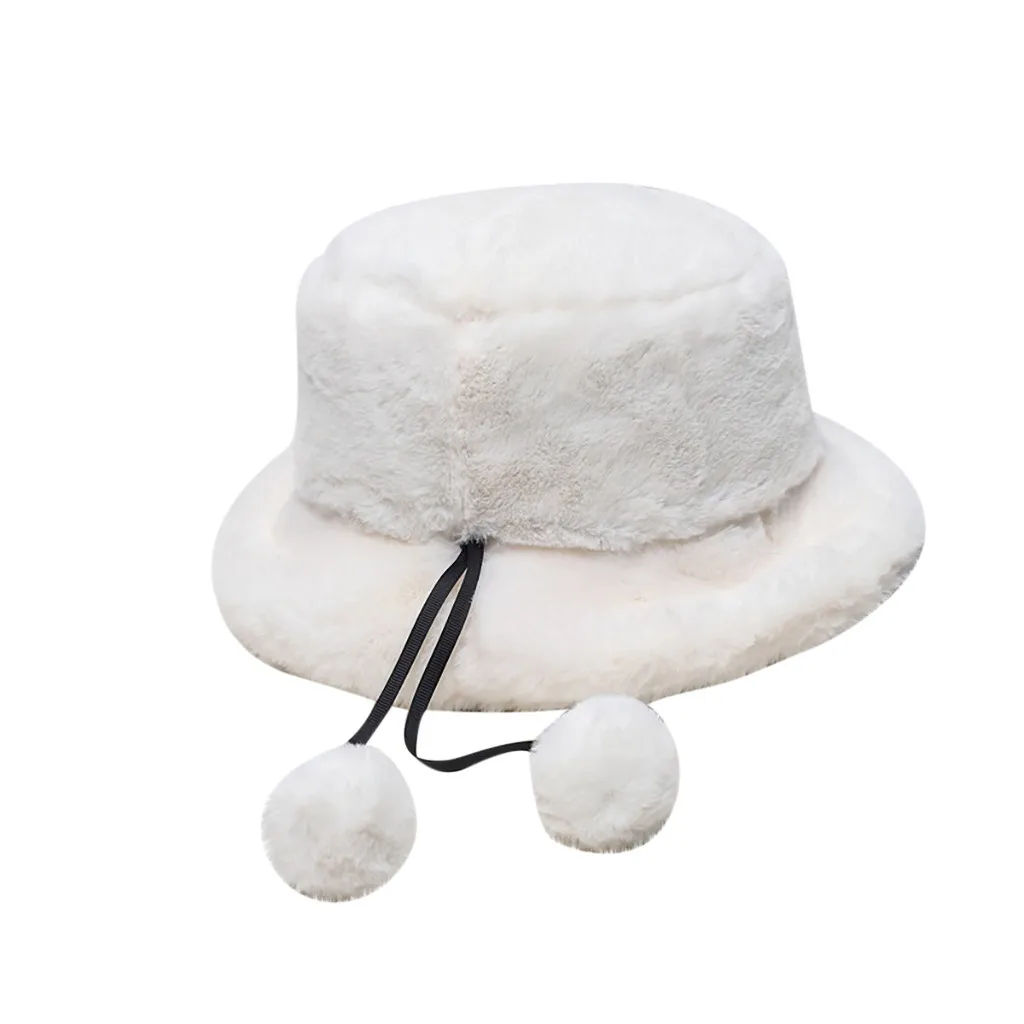 Faux Fur Winter Bucket Hat For Women Girl Fashion Solid Thickened Soft Warm Fishing Cap Outdoor Vacation Lady Panama * | Аксессуары для