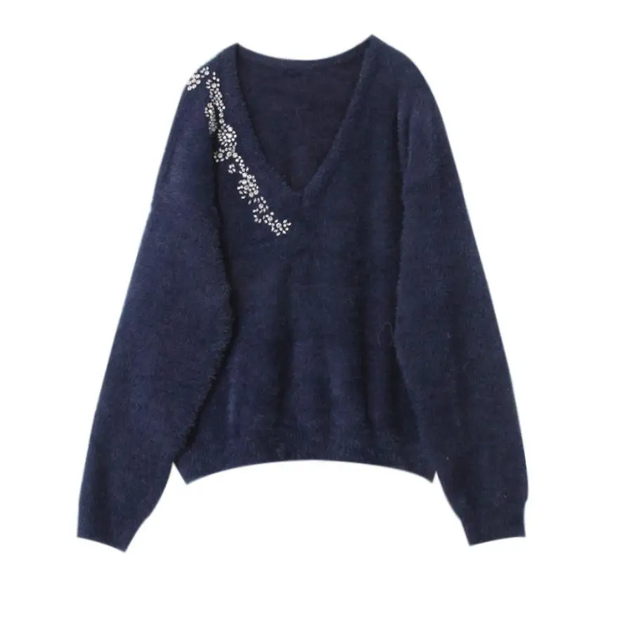 Новинка 2019 осенне-весенний женский свитер длинный рукав сексуальный v-образный