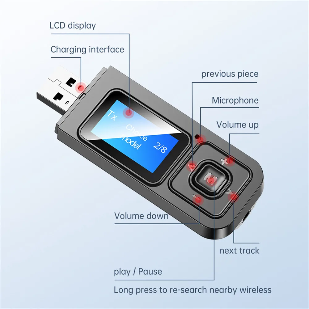 Adaptador Bluetooth 5,0, receptor inalámbrico con pantalla LCD, USB, transmisor de Audio...
