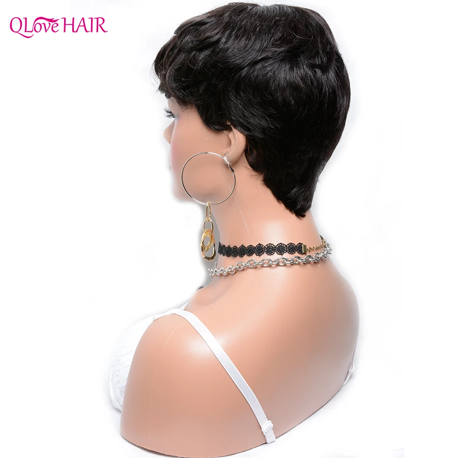 Romance Weave Bob Human Hair Wigs Brazilian Virgin Short Pixie Cut Wig For Women Full Machine None Lace With Bang | Шиньоны и парики