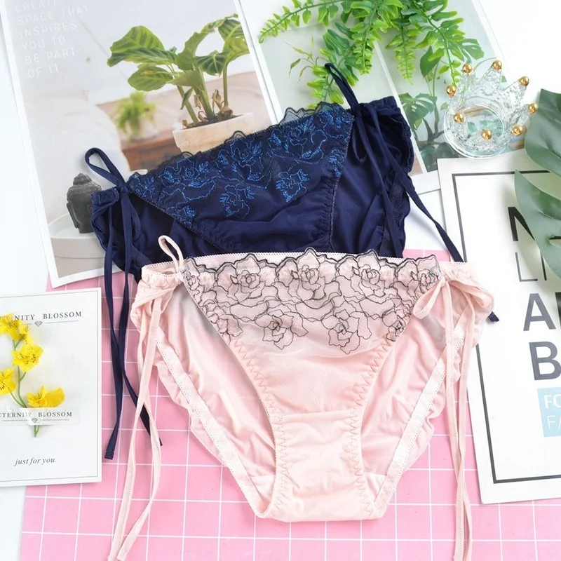 

Японские сексуальные каваи белье бесшовные трусики для женщин трусики розовые синие с вышивкой цветочные трусики бандажные женские трусы ...