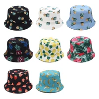 unisex summer two sides wear reversible bucket hat bohemian pineapple watermelon fruits printing foldable fisherman cap
