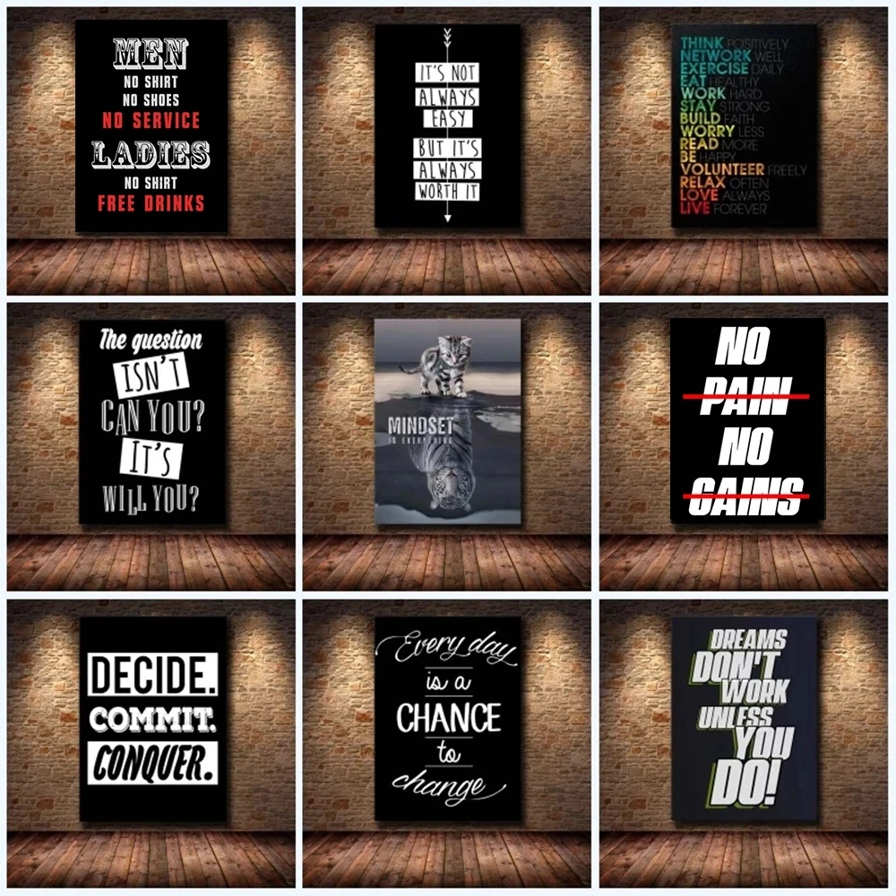 

Inspiring Words Wall Art Motivational Canvas Painting Posters Prints Hd WorkArt No Pain No Gain Pictures For Office Room Decor