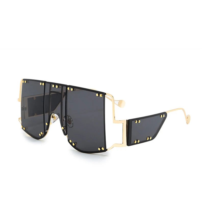 

Dave Punk Oversized Sunglasses Women Luxury Brand Fashion Square Frame Sun Glasses Female Metal Rivet Unique Eyewear