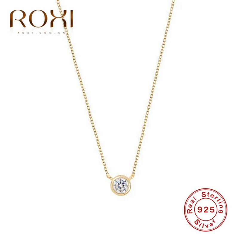 gold ROXI маленькое круглое ожерелье с кристаллами подвеска цепочка на ключице ожерелье женское ожерелье из стерлингового серебра 925 колье массивные украшения - Окраска металла: gold