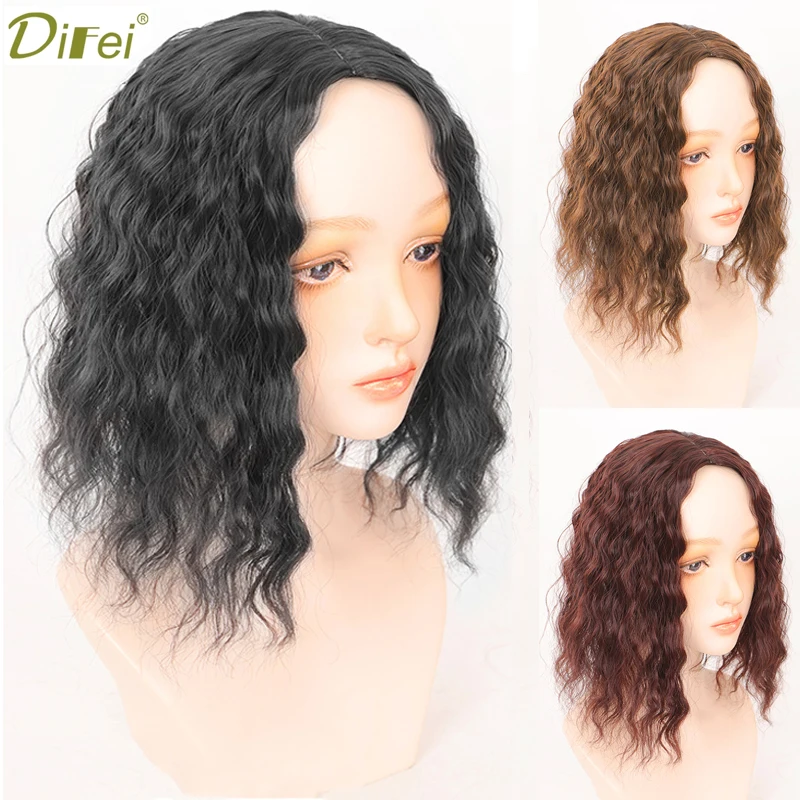 DIFEI Synthetic Black Curly Clip In Hairpeces Extensions Different Length Replacement Closure Hairpiece Wig For Women