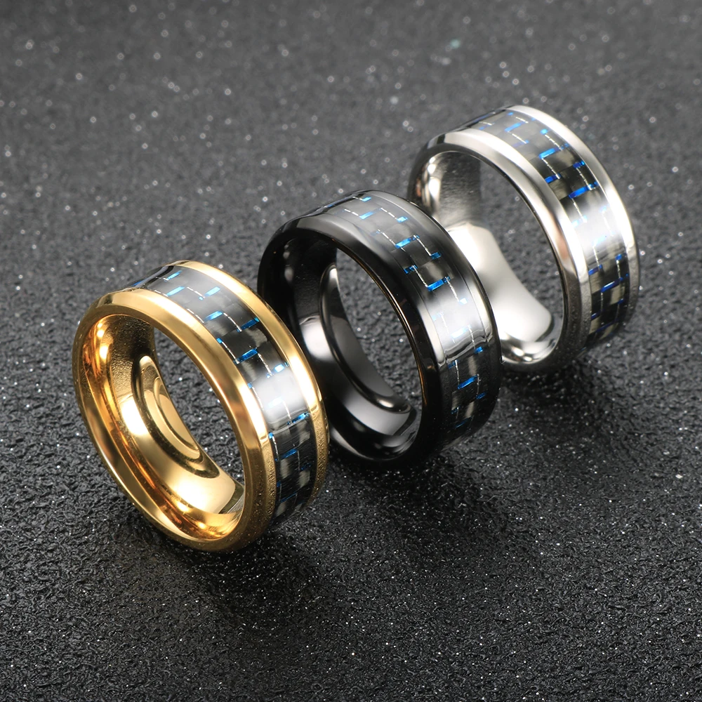 

Black/Blue/Red Carbon Fiber Ring Hip Hop Ring For Men Women 8mm Width Ring Punky Party Jewelry Gift