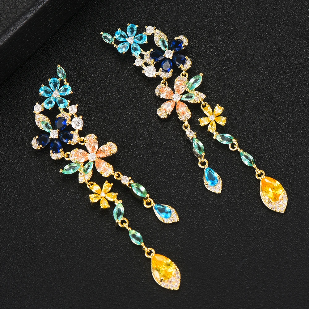 

Siscathy Elegant AAA Cubic Zirconia Dangle Drop Flower Earrings for Women Party Bridal Wedding Jewelry Women Statement Earrings