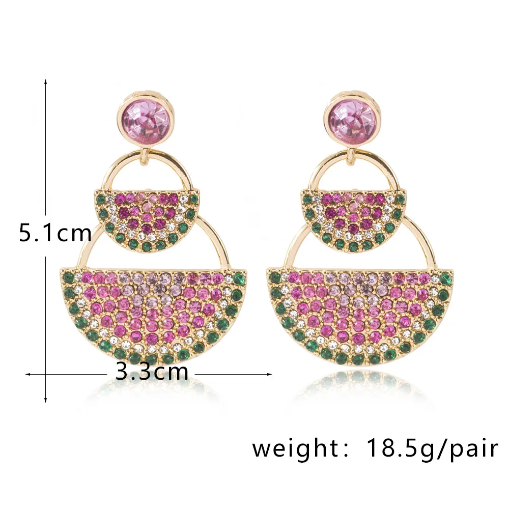 

VG 6YM Exquisite Rhinestone Watermelon Drop Earrings For Women Sparkling Semi-circle Fruit Dangle Earrings Luxury Female Jewelry