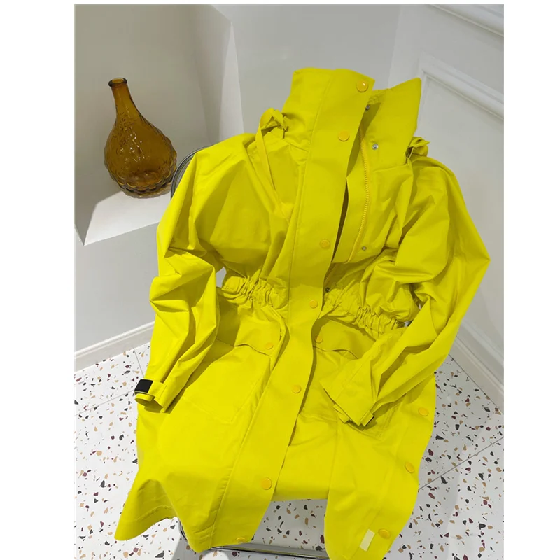 

Женский Длинный Тренч с большими карманами, Весенняя Водонепроницаемая легкая ветровка с капюшоном