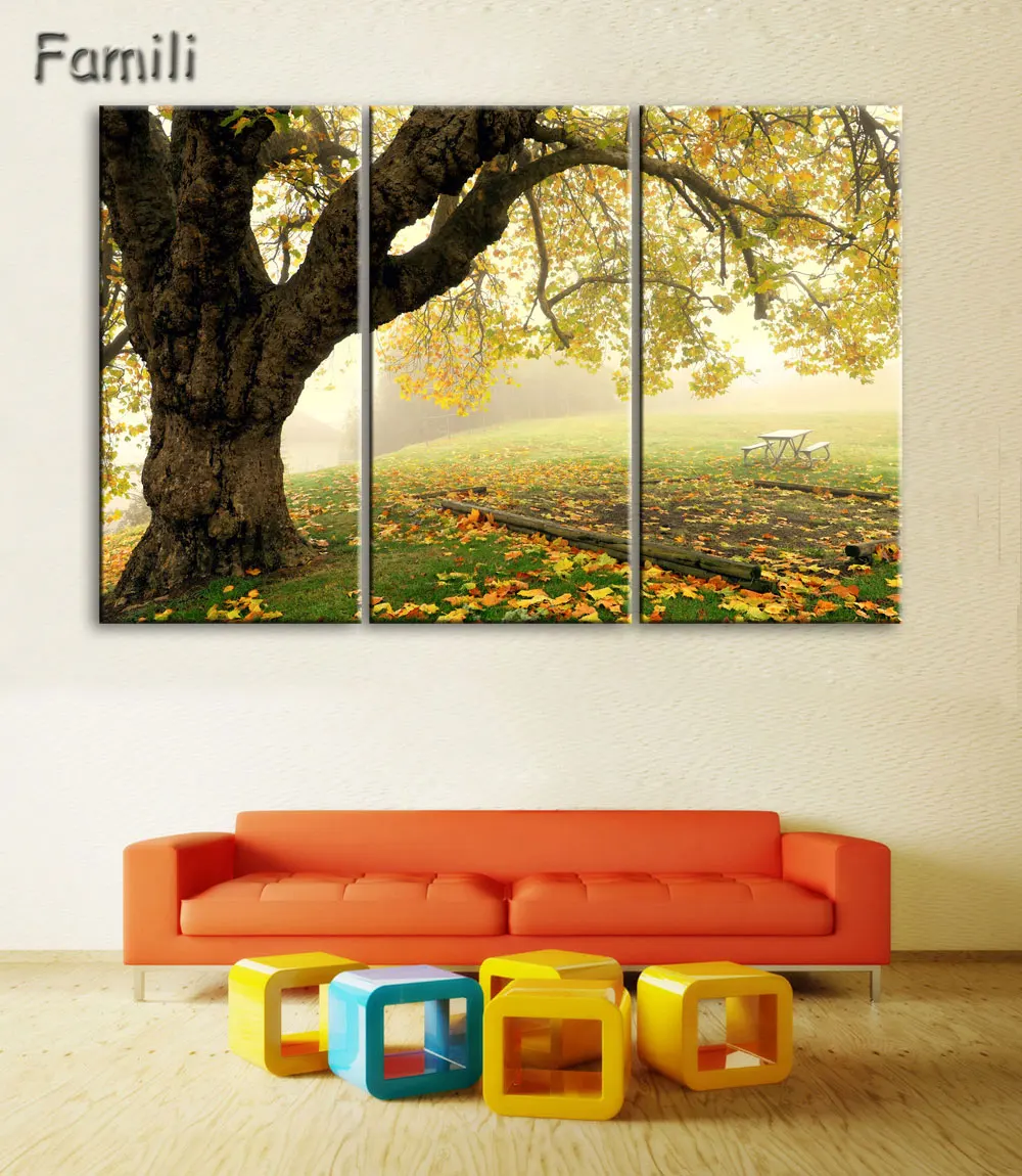 3 шт. Куадрос настенное искусство осеннее дерево картина маслом на холсте картины