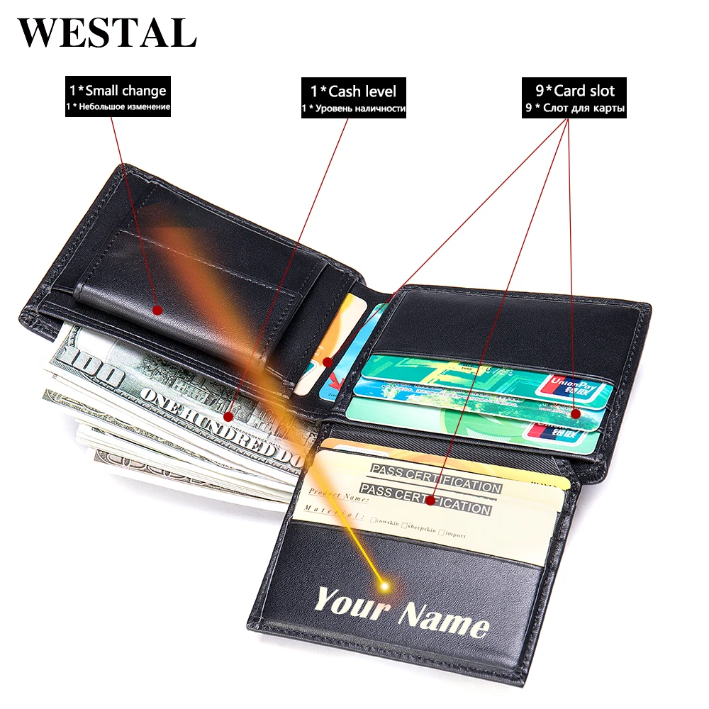 Мужской кошелек с гравировкой WESTAL из натуральной кожи портмоне для мужчин
