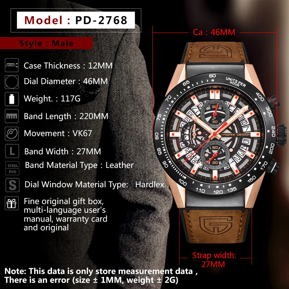 

PAGANI DESIGN 2020 New Man Watch Chronograph Japan VK67 Movt Waterproof Wristwatch Men Casual Luxury Watches Relogios Masculino