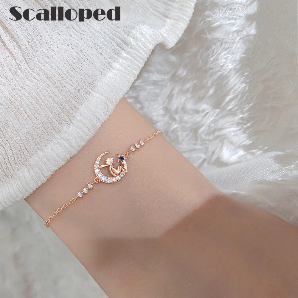

Scalloped Little Prince Star Moon Women Bracelets 2020 New High Quality Cubic Zirconia Sweet Girl Statement Jewelry Gifts