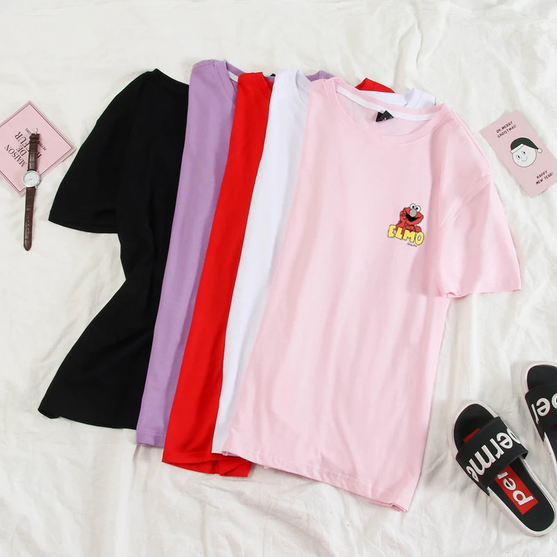 Футболка женская с забавным карманом аниме Улица Сезам изображением монстра и