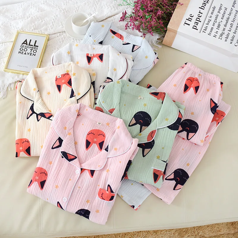 Женские мягкие и удобные пижамы из 100% хлопка с мультяшным принтом штаны длинными