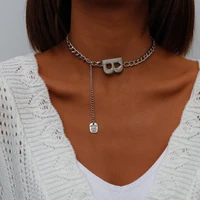 simple b letter punk hip hop link chain choker collar necklace for women men party street pendant necklace new jewelry gift