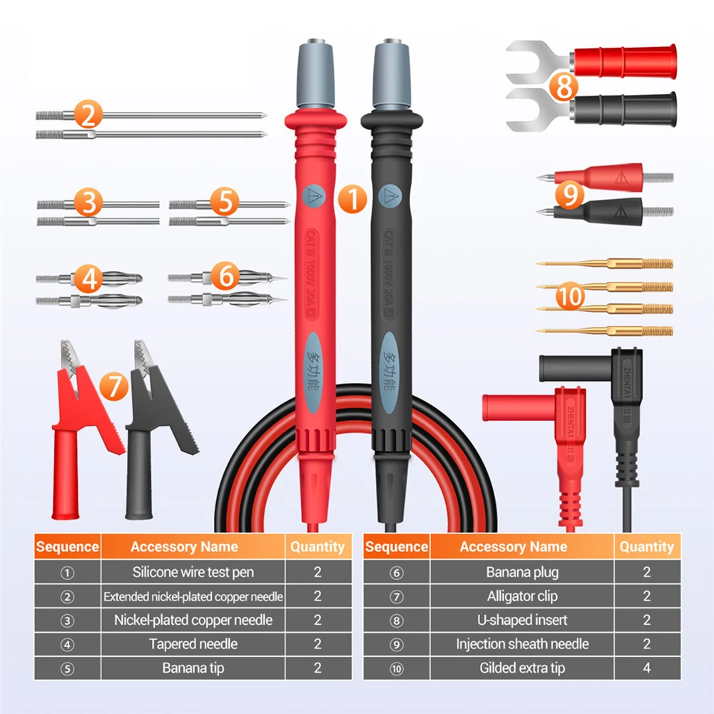 

Multimeter Needle Point Probe Tips Wire Pen Cable Lines Test Leads Pins 22 in 1 Household Electricity Accessories