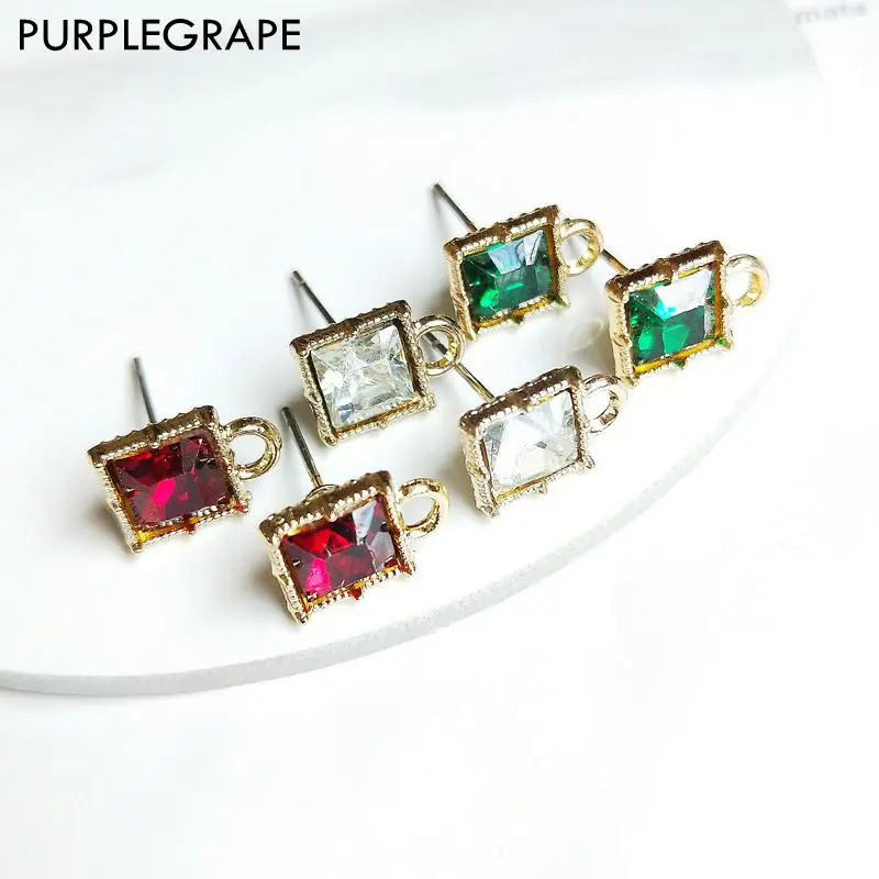 

PURPLEQRAPE earrings accessories Japan and South Korea fashion metal color diamond zircon DIY handmade wholesale 8 Pack