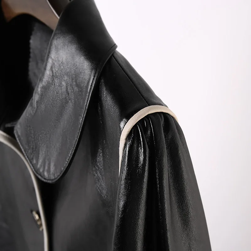 Spring Autumn France Style Women's Elegant Genuine Leather Jackets Hot Chic Pockets Sheepskin Coat C203