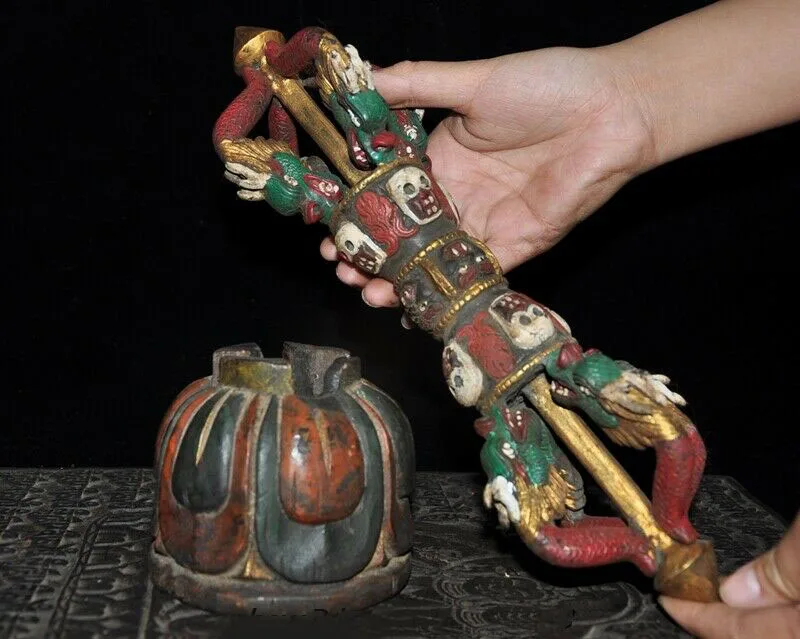 

wedding decoration 13" Old Tibetan Buddhism Bronze Painted Tantric Phurpa Vajra Dorje Exorcism FaQi